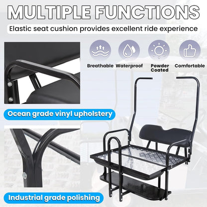 Black Rear Flip Back Seat Compatible with 1982-2000.5 Club Car DS Model Golf Cart 1102 LBS Weight Capacity Heavy Duty Steel Frame Flip Folding Rear Back Seat Kit LYA-100