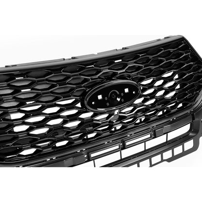 Front Grill Compatible with 2020-2024 Ford Explorer Replacement for LB5Z8200GC FO1200659 Front Bumper Painted Grille Gloss Black Plastic(ABS)