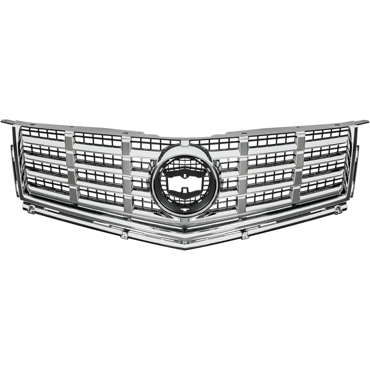 Front Bumper Upper & Lower Grille Kit Compatible with 2013-2016 Cadillac SRX Plastic Chrome Silvery Black Replacement for 22738992+22739004