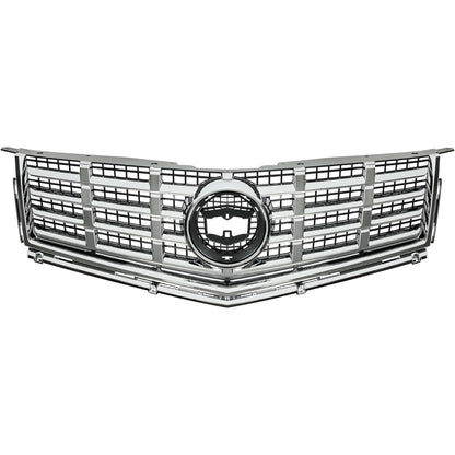 Front Bumper Upper & Lower Grille Kit Compatible with 2013-2016 Cadillac SRX Plastic Chrome Silvery Black Replacement for 22738992+22739004