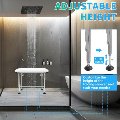 26 Inches x14.5 Inches Folding Shower Seat Wall Mount W/304 Stainless Legs, Adjustable Height Fold Down Bench for Bathroom, Wall Mounted Shower Stool Chair for Elderly Seniors Pregnant Disabled 600LBS LYOM-289
