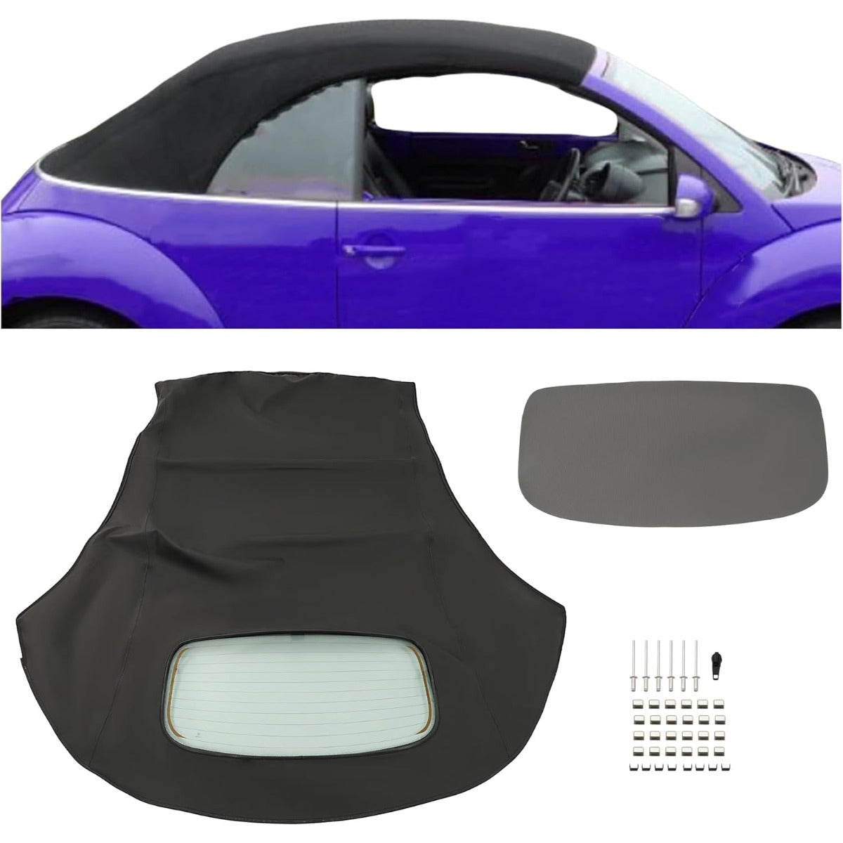 Convertible Soft Top for 2003-2010 Volkswagen Beetle, Soft Roof Replacement with Clear Heated Glass Window, Premium Grade Black Sailcloth Vinyl