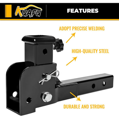 2" Folding Hitch Adapter (Trailer Hitch Folding Extender) with 16.3" Length Compatible with 2 Inch Trailer Hitch Extension Shank Mount Cargo Wheelchair Carrier Adapter 500lbs Weight Capacity