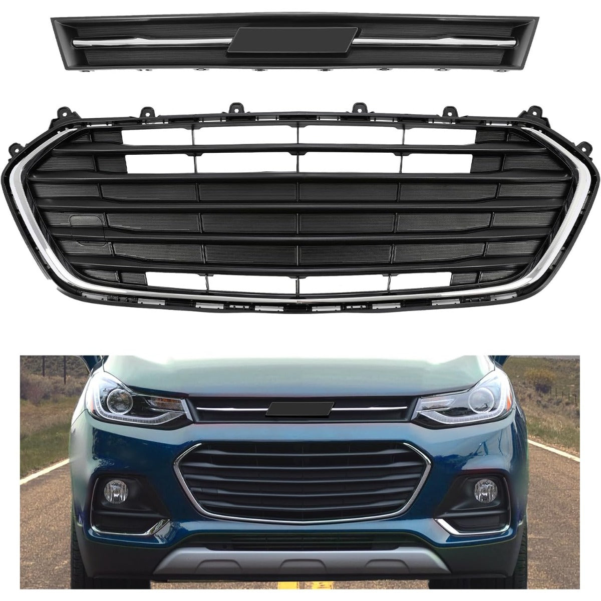 Front Bumper Lower Bottom Grille Grill Compatible with 2017-2021 Chevy Chevrolet Trax Replacement for 42537706 42519611 GM1036196 Black+Silvery