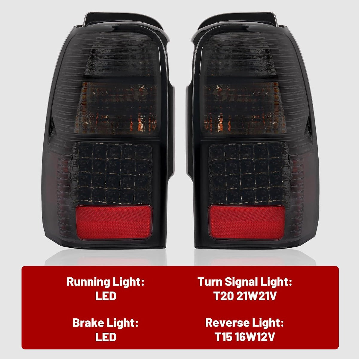 HECASA Tail Lights Compatible with 1996-2002 Toyota 4Runner LED Rear Brake Tail Lamps Driver and Passenger Side (Smoke Lens Black Housing)