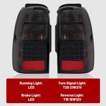 HECASA Tail Lights Compatible with 1996-2002 Toyota 4Runner LED Rear Brake Tail Lamps Driver and Passenger Side (Smoke Lens Black Housing)