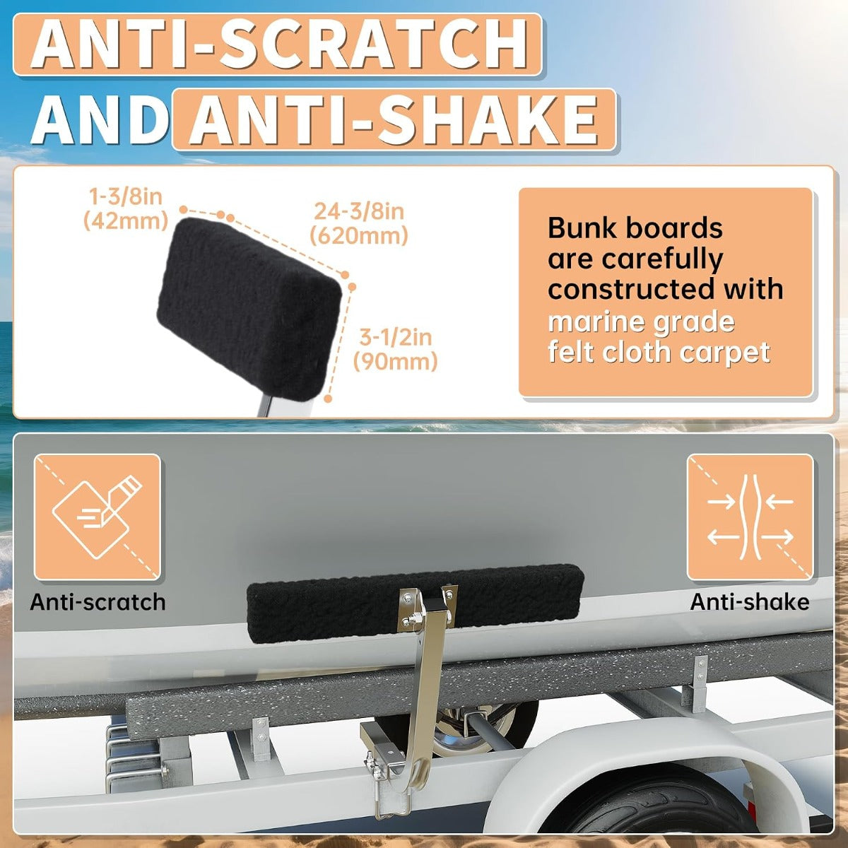 ECOTRIC Boat Trailer Guide 2 Foot Bunk Board Guide-On Rails Galvanized