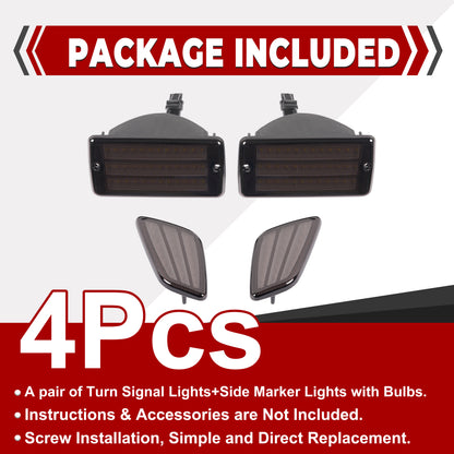 HECASA Pair LED Turn Signal and Side Marker Light Compatible with 1997-2006 Jeep Wrangler TJ Smoke Lens Plastic Front Bumper Signal Fender Light 4 Pieces