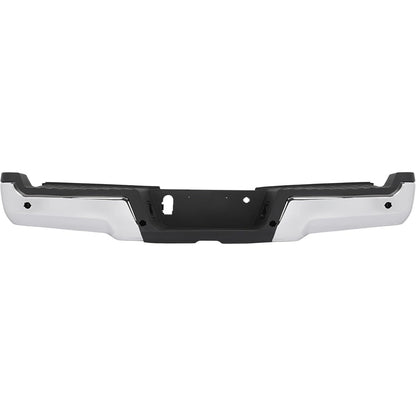 KUAFU Rear Step Bumper Assembly Compatible with 2017-2022 Ford F-250 F-350 Super Duty w/Park Assist Hole Replace for FO1102387 HC3Z17906KA Back Bumper Assembly Plastic+Steel Chrome Silvery+Black