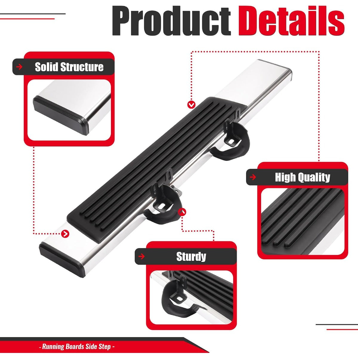 Running Board Side Step Compatible with 2004-2014 Ford F-150 2 Door Regular Cab Step Nerf Bar 304 Stainless Steel+Plastic Powder Coated+Textured Black+Silvery