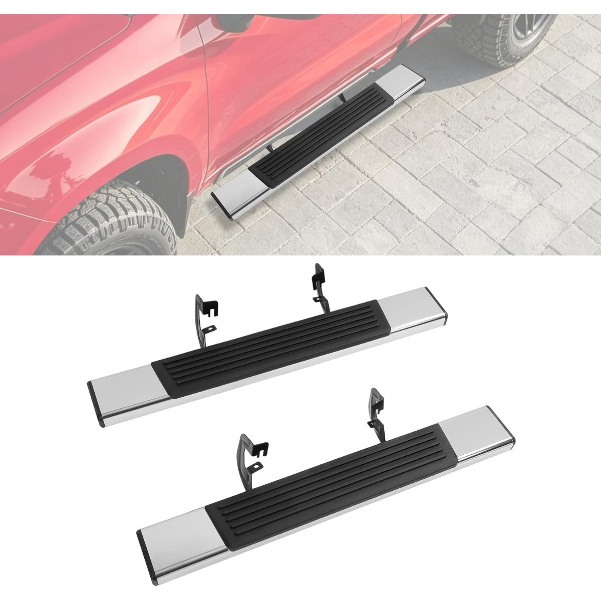 Side Steps Compatible with 2007-2018 Chevy Chevrolet Silverado & GMC Sierra 1500 2500HD 3500HD 2-Door Standard Cab Running Boards Step Bars 304 Stainless Steel+Steel+Plastic Silvery+Black