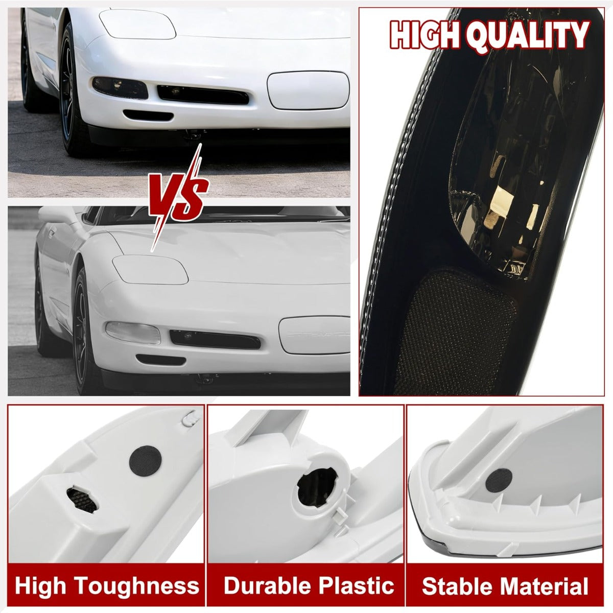HECASA Pair Turn Signal Lights Compatible with 1997-2004 Chevy Chevrolet Corvette C5, Front Bumper Signal Lamps Replacement for GM2520186 GM2521186, Smoke Lens Black Housing Driver&Passenger Side