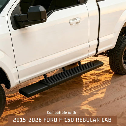 ALMULOO Pair Regular Running Boards Compatible with 2015-2026 Ford F-150 Regular Cab Running Boards Step Nerf Bars Steel+Plastic Powder Coated+Textured Black Left + Right Side