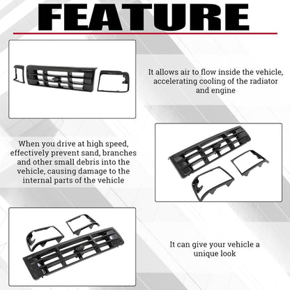 Front Grille & Headlight Bezel Compatible with 1992-1997 Ford Bronco F-150 F-250 HD F-350 Replacement for FO1200172 FO2512131 FO2513135 Painted Black