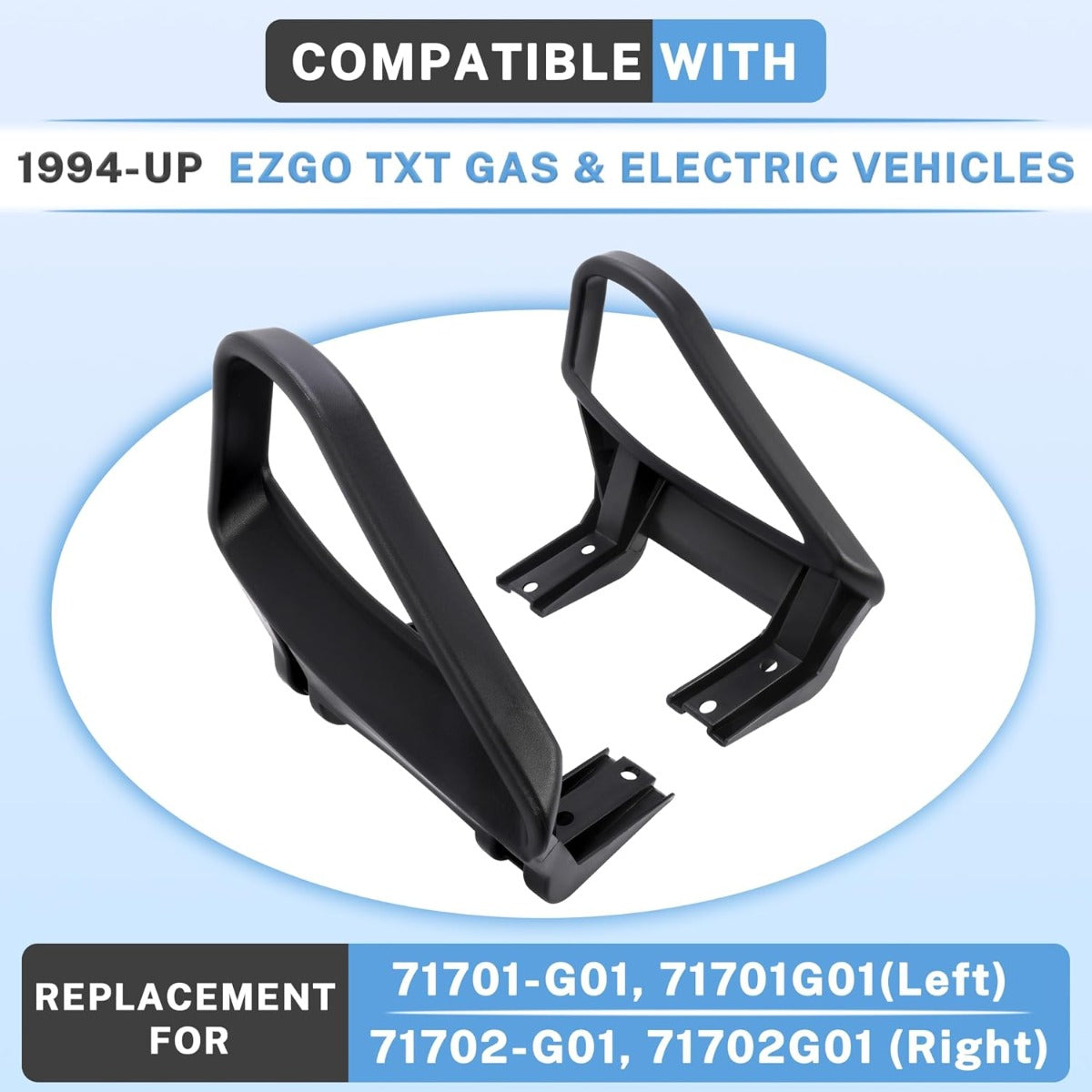 HECASA Golf Cart Seat Handle Pair Compatible with 1994-Up EZGO TXT Gas & Electric Replacement for 71701-G01 71702-G01 Arm Rest Hip Restraints Driver & Passenger Side Plastic Black