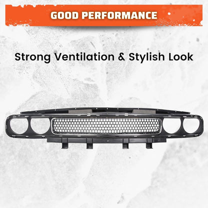 New Front Grill Grille Assembly w/Chrome Trim Bezel Molding Upper Compatible with 2008-2014 Dodge Challenger Replacement for CH1200338