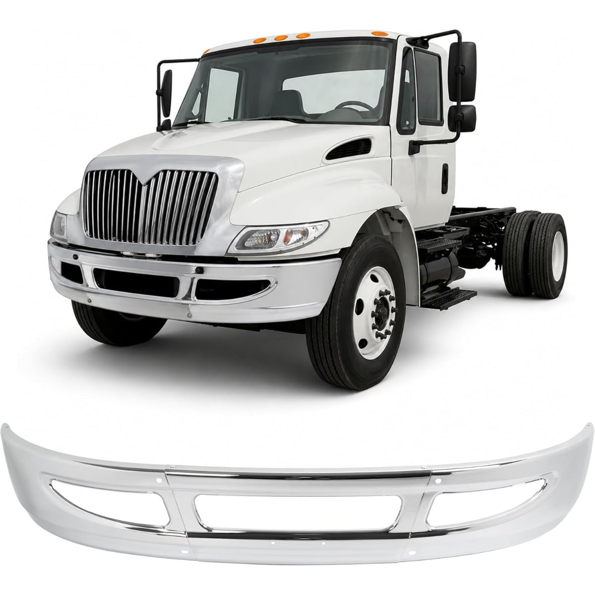ALMULOO Front Bumper Compatible with 2009-2015 International 4300 4200 4400 8600 TranStar Durastar Base Chrome