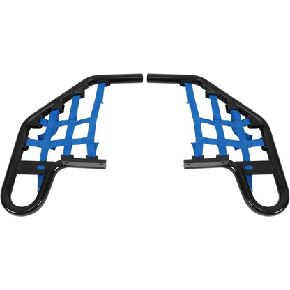 Nerf Bar Compatible with 2001-2005 Yamaha Raptor 660 / 660R Aluminium+Plastic Side Step Nerf Bar w/Blue Webbing Nets Powder Coated Black