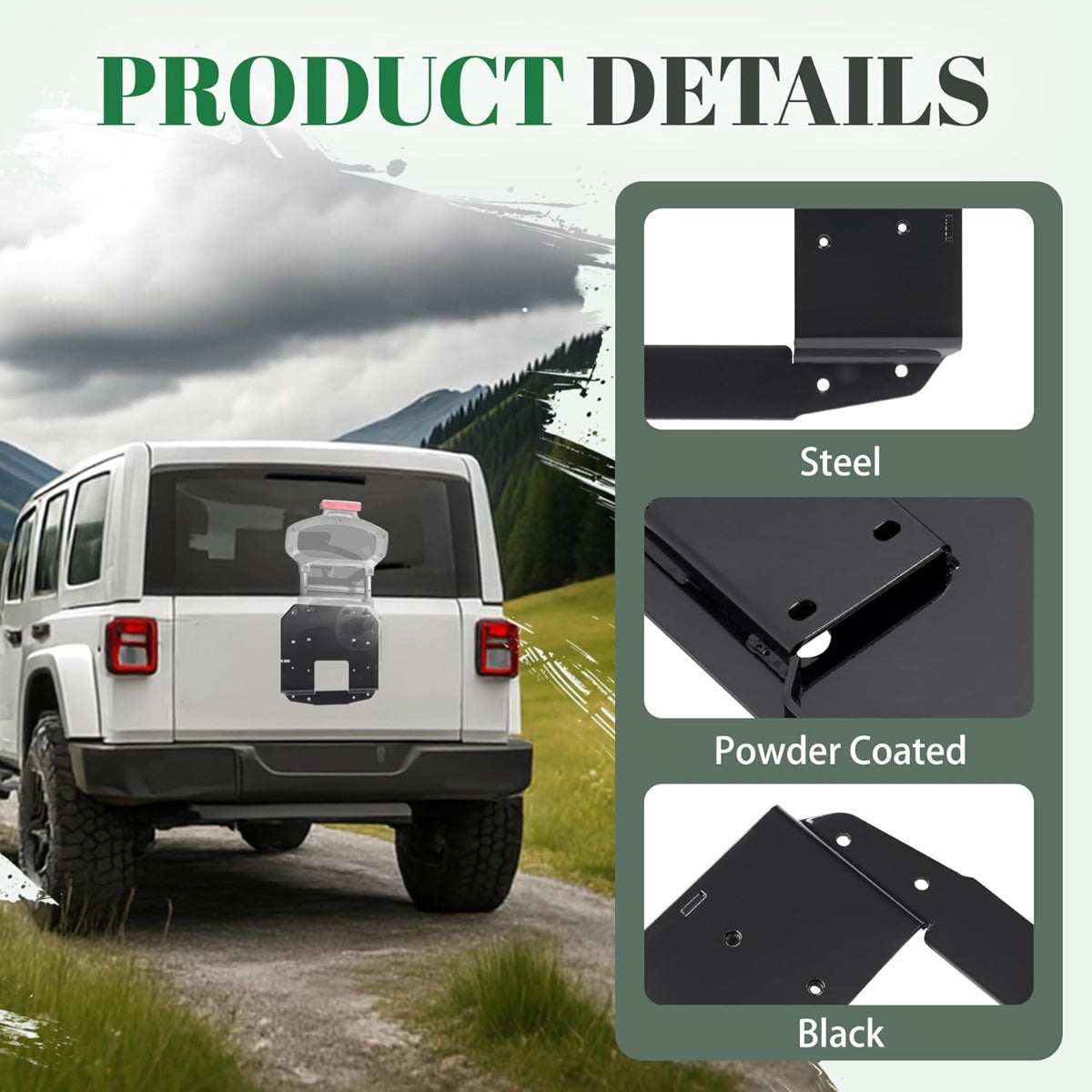 Spare Tire Relocation Mounting Bracket Compatible with 2018-2025 Jeep Wrangler JL (2Door/Unlimited) & 2021-2024 Wrangler 4xe-Powder Coated Steel, Up to 35" Tires, Tire Carrier Holder Tire Rack