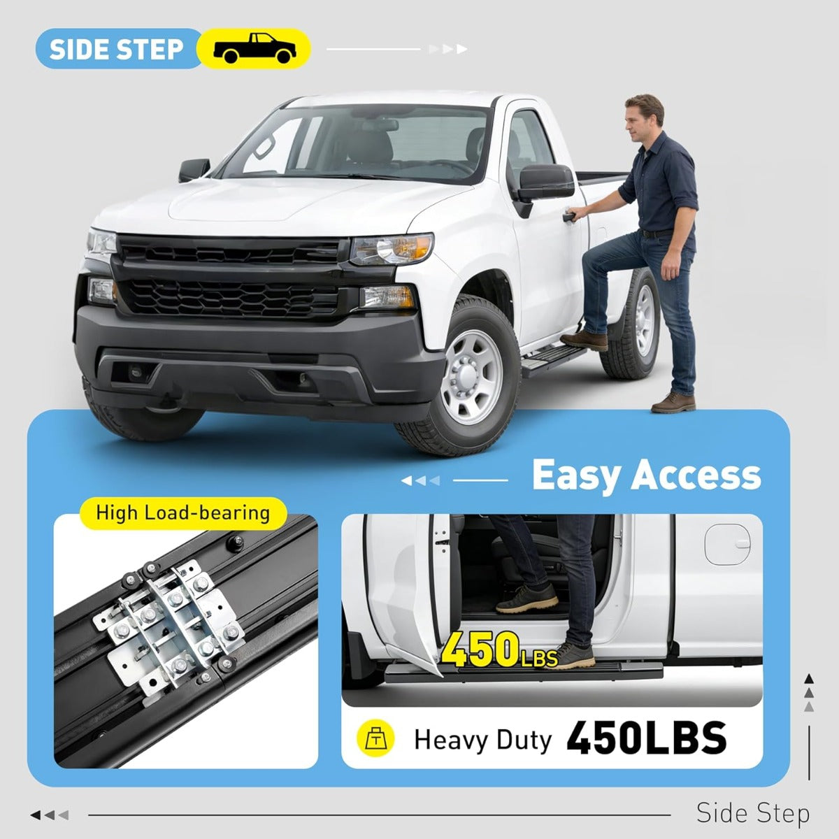 Running Board Side Step Compatible with 2019-2025 Chevrolet Chevy Silverado & GMC Sierra 1500 2500 HD 3500 HD Regular Cab 6" Step Bars 450LBS Black