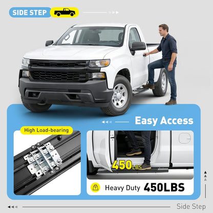 Running Board Side Step Compatible with 2019-2025 Chevrolet Chevy Silverado & GMC Sierra 1500 2500 HD 3500 HD Regular Cab 6" Step Bars 450LBS Black