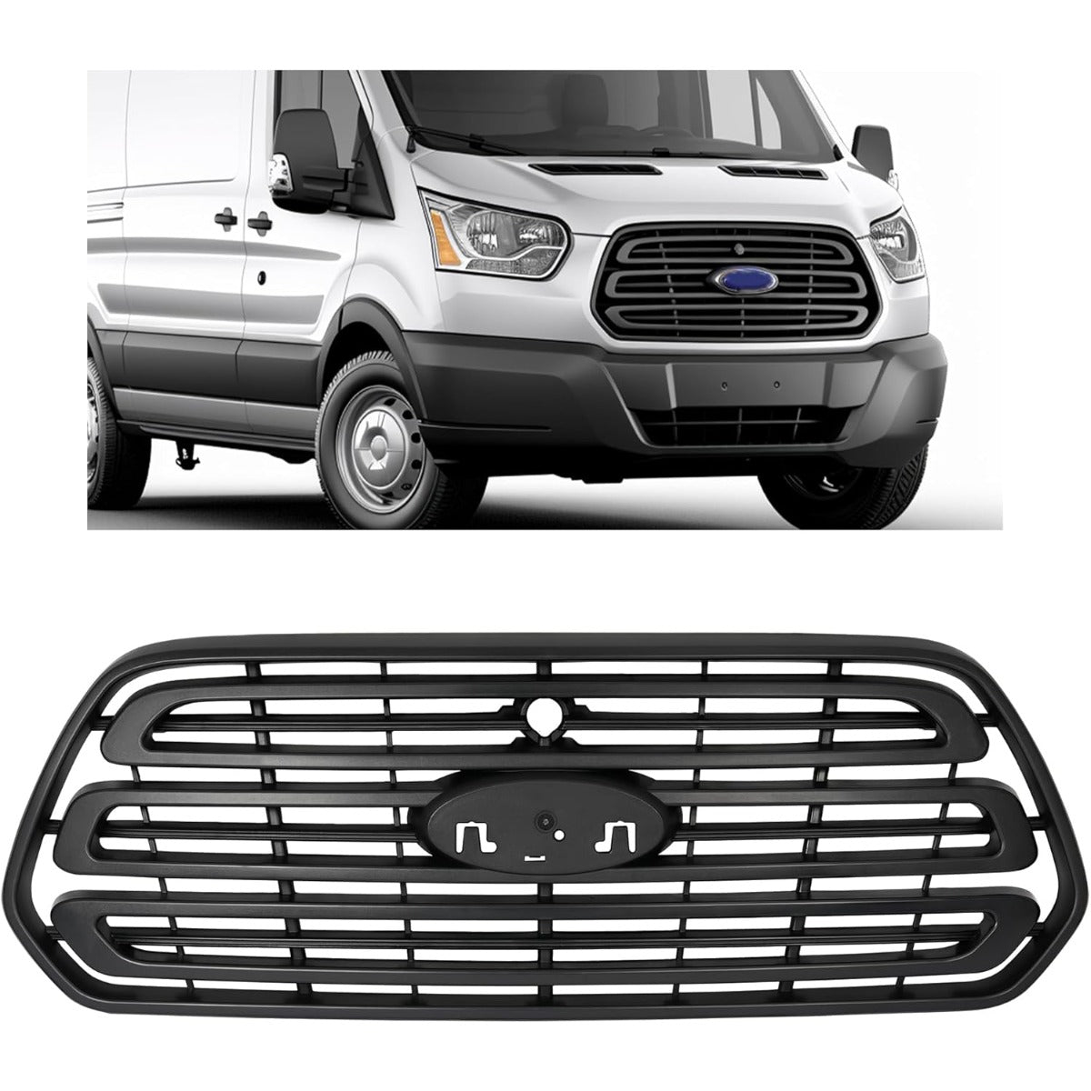 Front Grill Compatible with 2015-2019 Ford Transit 150 250 350 HD CK4Z-17E810-AA FO1200587 Front Bumper Upper Grille Black