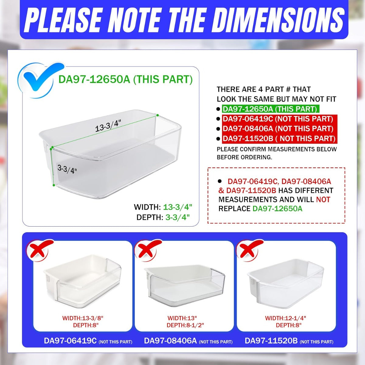 Kojem DA97-12650A Refrigerator Door Shelf Bin Compatible with Samsung Refrigerator Fridge Shelf DA63-07104A AP5620330 Replacement 2PCS