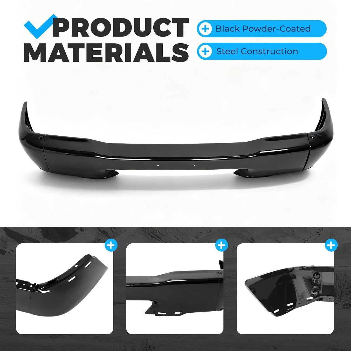 ALMULOO Front Bumper(3Pcs) Compatible with 1998-2000 Ford Ranger W/O Molding Holes Replace For FO1002347, XL5Z17757APTM, YL5Z17757AAA Steel Powder Coated