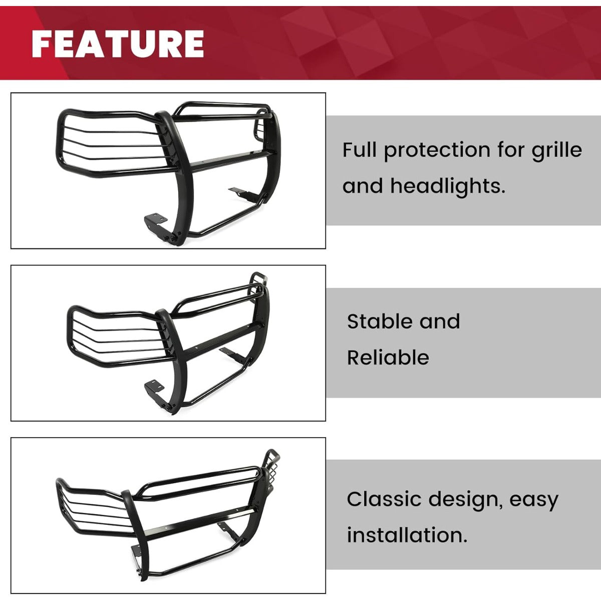 HECASA Brush Guard Compatible with 2003-2017 Ford Expedition Bull Bar Front Bumper Grill Grille Guard Protector Brush Push Bar Black Steel Powder Coated