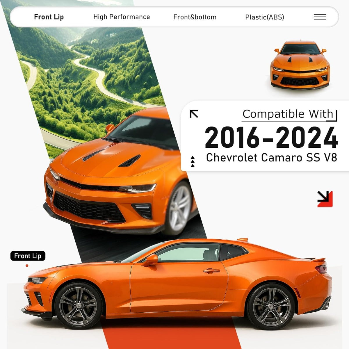 Bumper Lip Compatible with 16-24 Camaro SS V8 Trim Spoiler Splitter