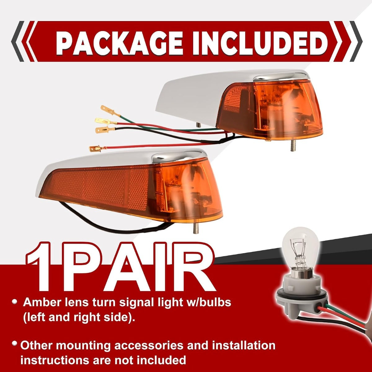 HECASA Pair Turn Signal Lights Compatible with 1970-1979 VW BUG Volkswagen Super Beetle Thing Halogen Front Turn Signal Lamp w/Bulbs Amber Lens Left&Right Side