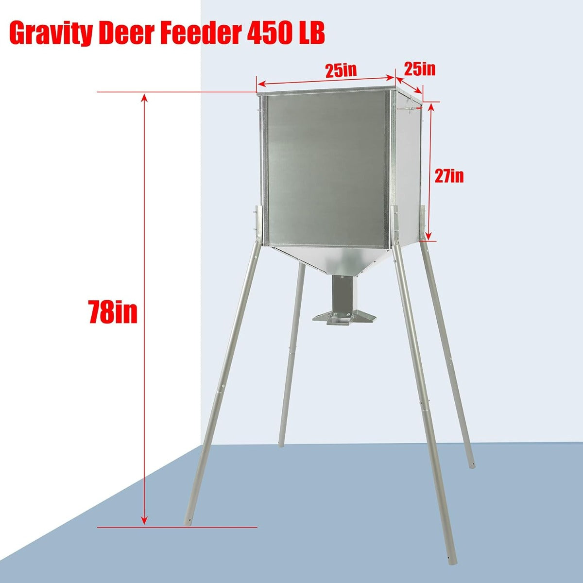 HECASA Steel 450LB Capacity Big Game Gravity Deer Feeder Galvanized Hunting w/o Foot Kit