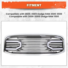 Front Horn Grille Grill W/Light Compatible with 2006-2009 Dodge RAM 2500 3500 2006-2008 Dodge RAM 1500 Chrome Replacement Shell