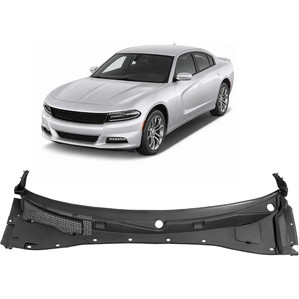 HECASA Windshield Wiper Cowl Panel Compatible with 2012-2023 Dodge Charger Replace for 57010314AI 57010314AE 57010314AF 57010314AG 57010314AH Window Cowl Vent Panel Plastic(PP) Unfinished Black
