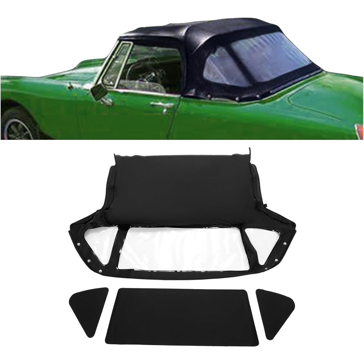Convertible Soft Top for 1970-1980 MG Midget Black Sailcloth Vinyl Top & Clear Plastic Window
