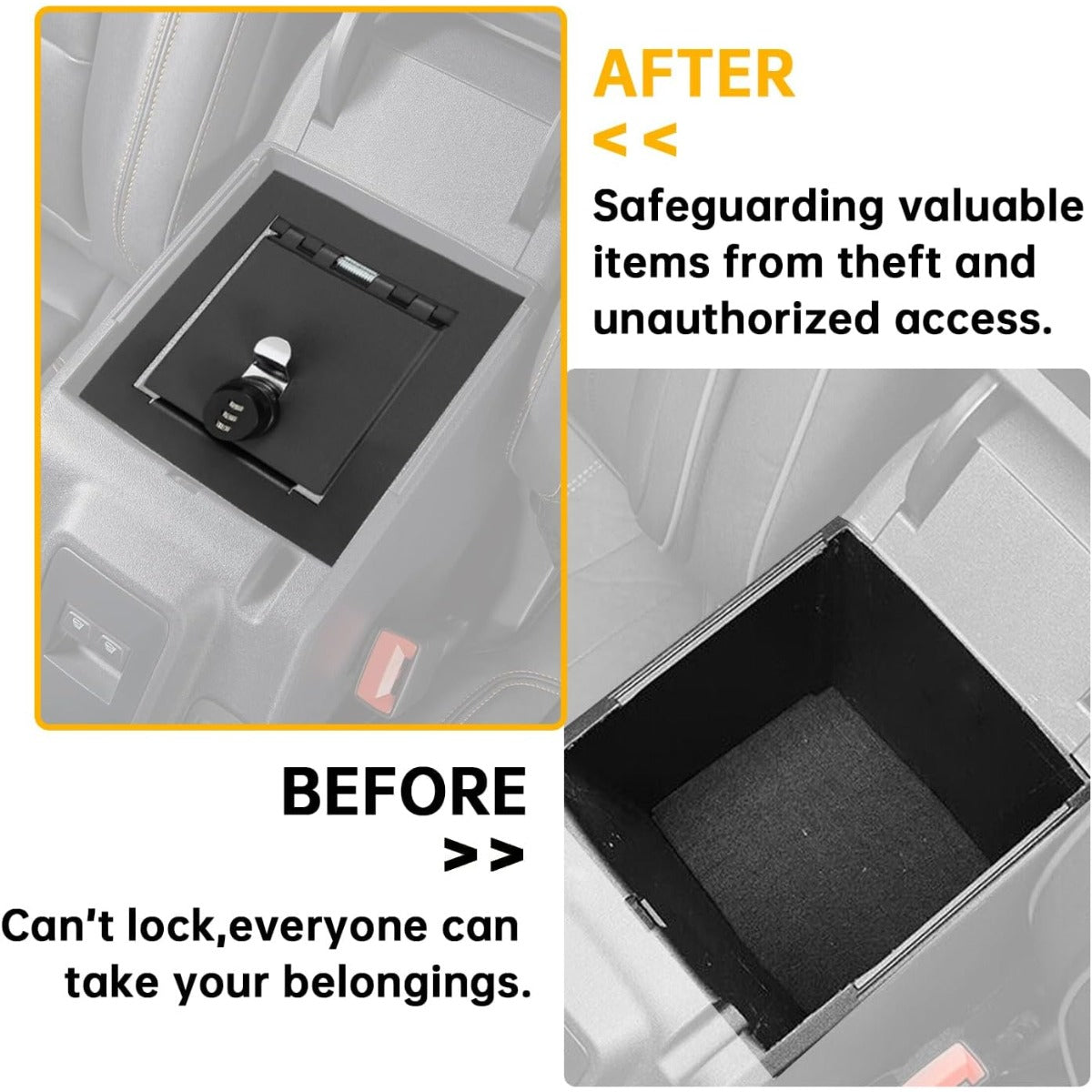KUAFU Center Console Lock Safe Box Compatible with 2021-2025 Ford Bronco Front Center Console Security Locking Vault Gun Safe w/ 3-Digit Combo Lock Steel Powder Coated Black