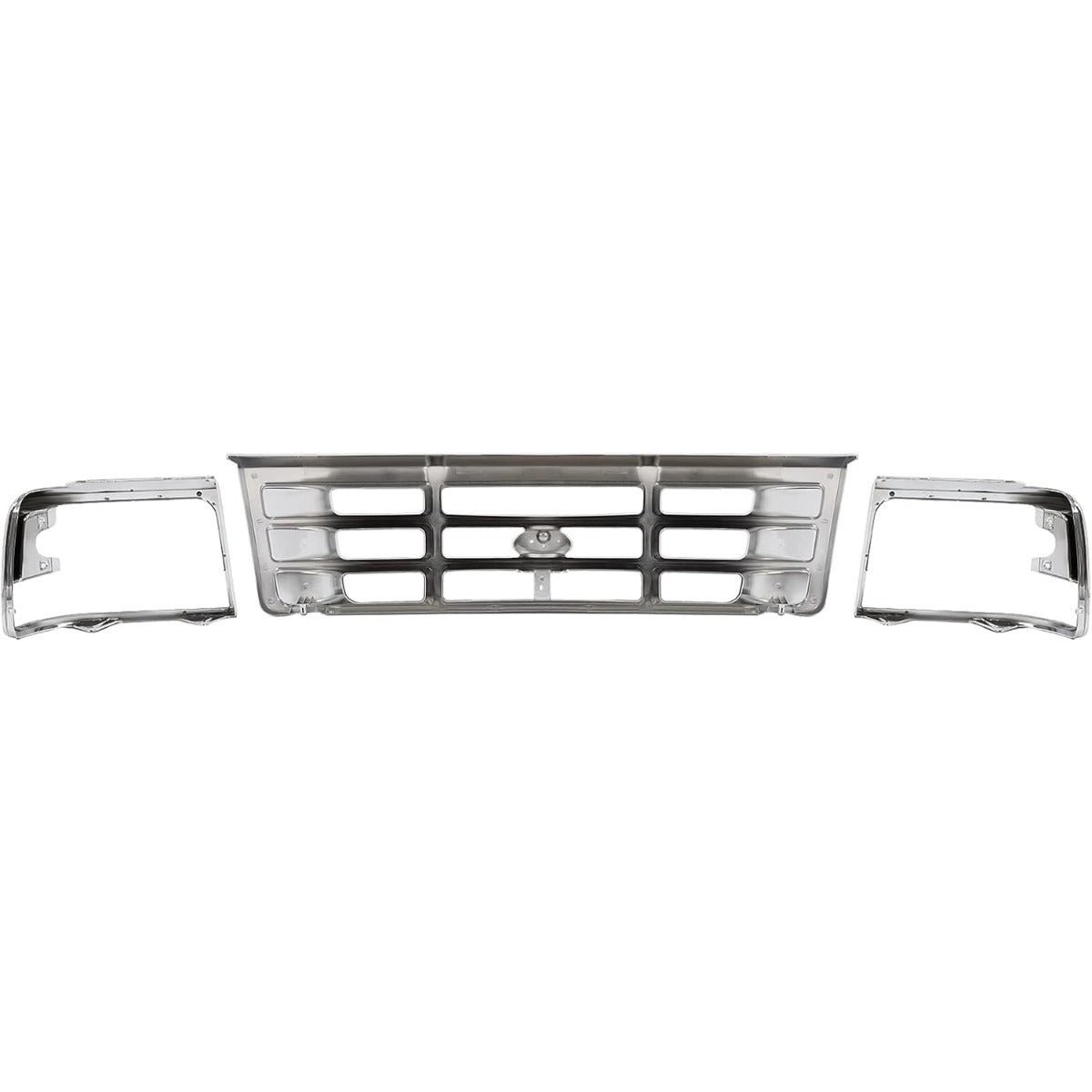 Front Grille & Headlight Bezel Compatible with 1992-1997 Ford Bronco F-150 F-250 HD F-350 Replacement for F4TZ8200A FO1200173 F2TZ13064D FO2512130 F2TZ13064C FO2513131 FO1200442 Chrome Silvery