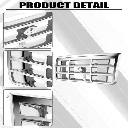 Front Grille Grill Compatible with 1992-1997 Ford Bronco F-150 F-250 HD F-350 Bumper Grille Replacement for FO1200173 F4TZ8200A Grill Assembly Chrome Silvery