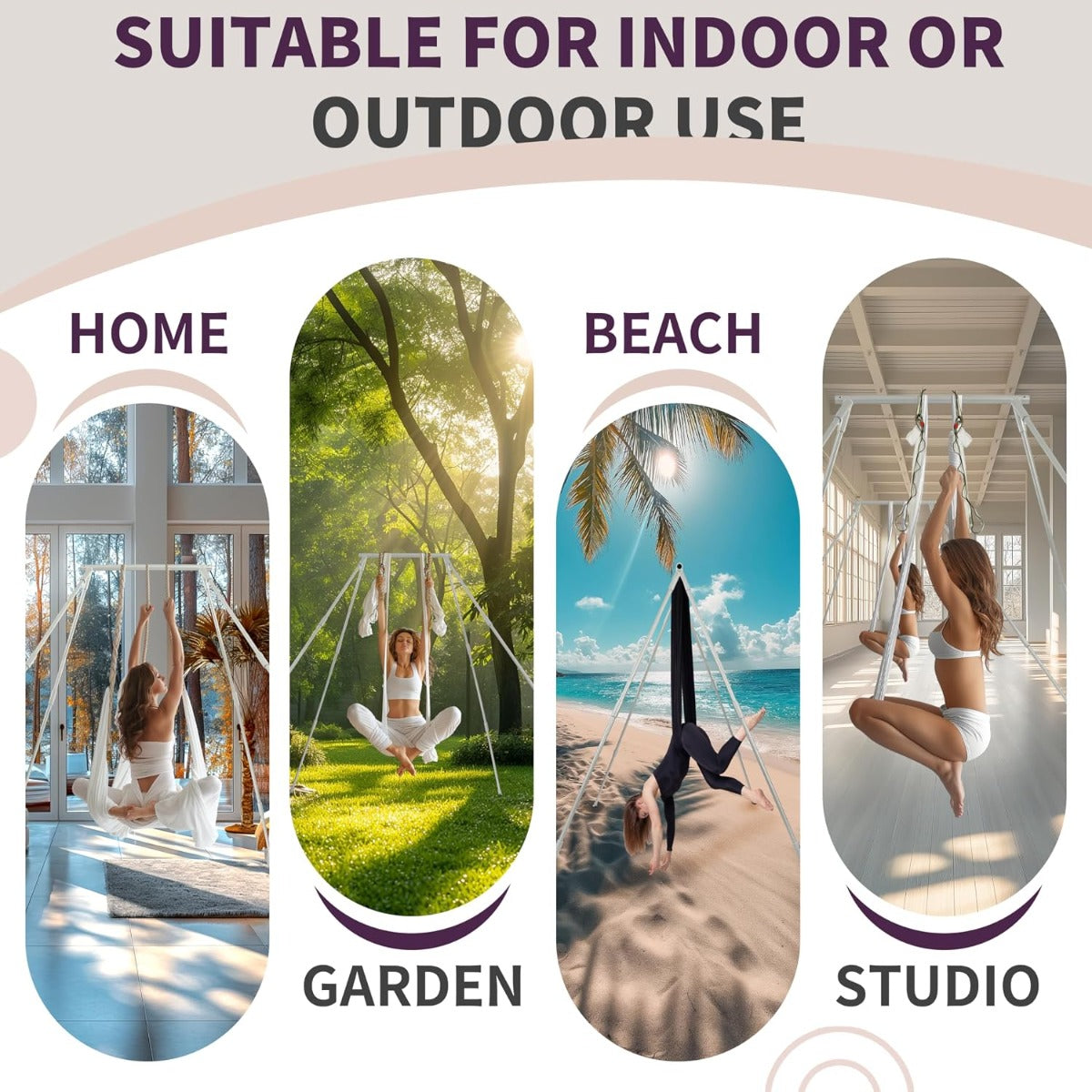 Kojem Aerial Silk Fabric Yoga Swing Kit For Fitness Yoga Inversions Flexibility Core Strength Dance White Nylon Fabric 6.6/13.1 Yards