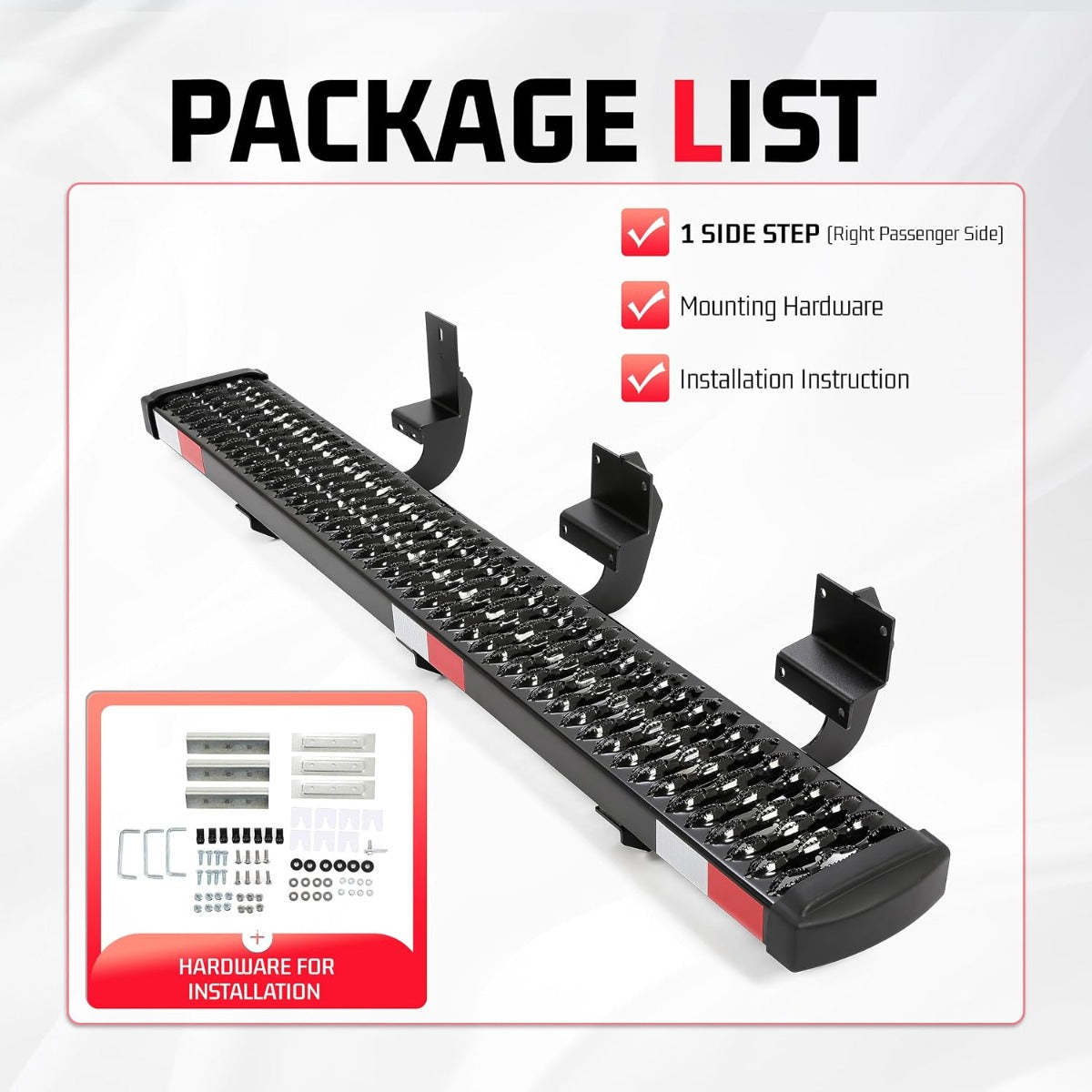 ALMULOO Right Side Step Compatible with 2015-2025 Transit 150/250/350 Step Plates Grip Step Sliding Door Running Board Kit Cargo Van Step Powder Coated Steel Black Passenger Side-55-1/2” x 7-1/4”