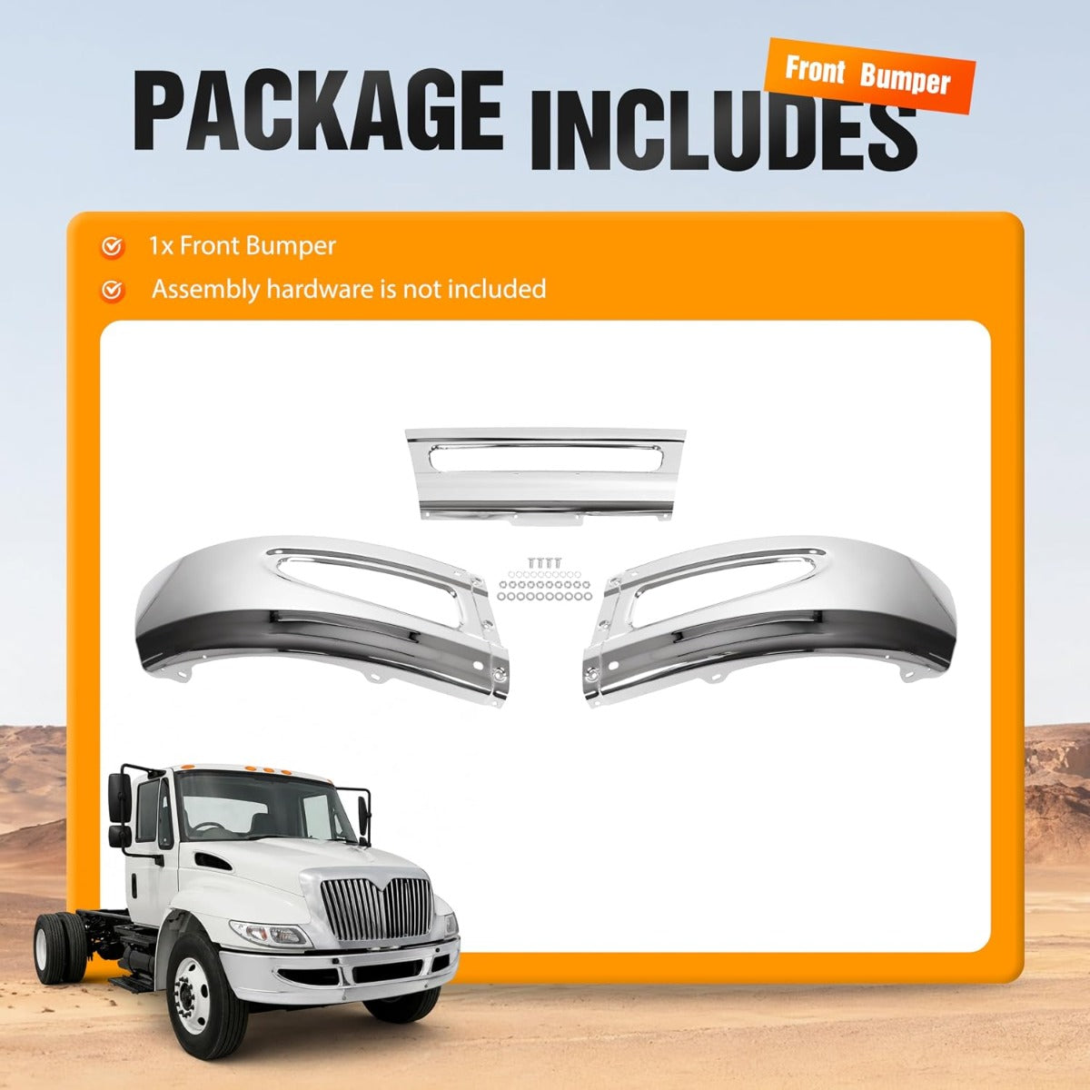 ALMULOO Front Bumper Compatible with 2009-2015 International 4300 4200 4400 8600 TranStar Durastar Base Chrome