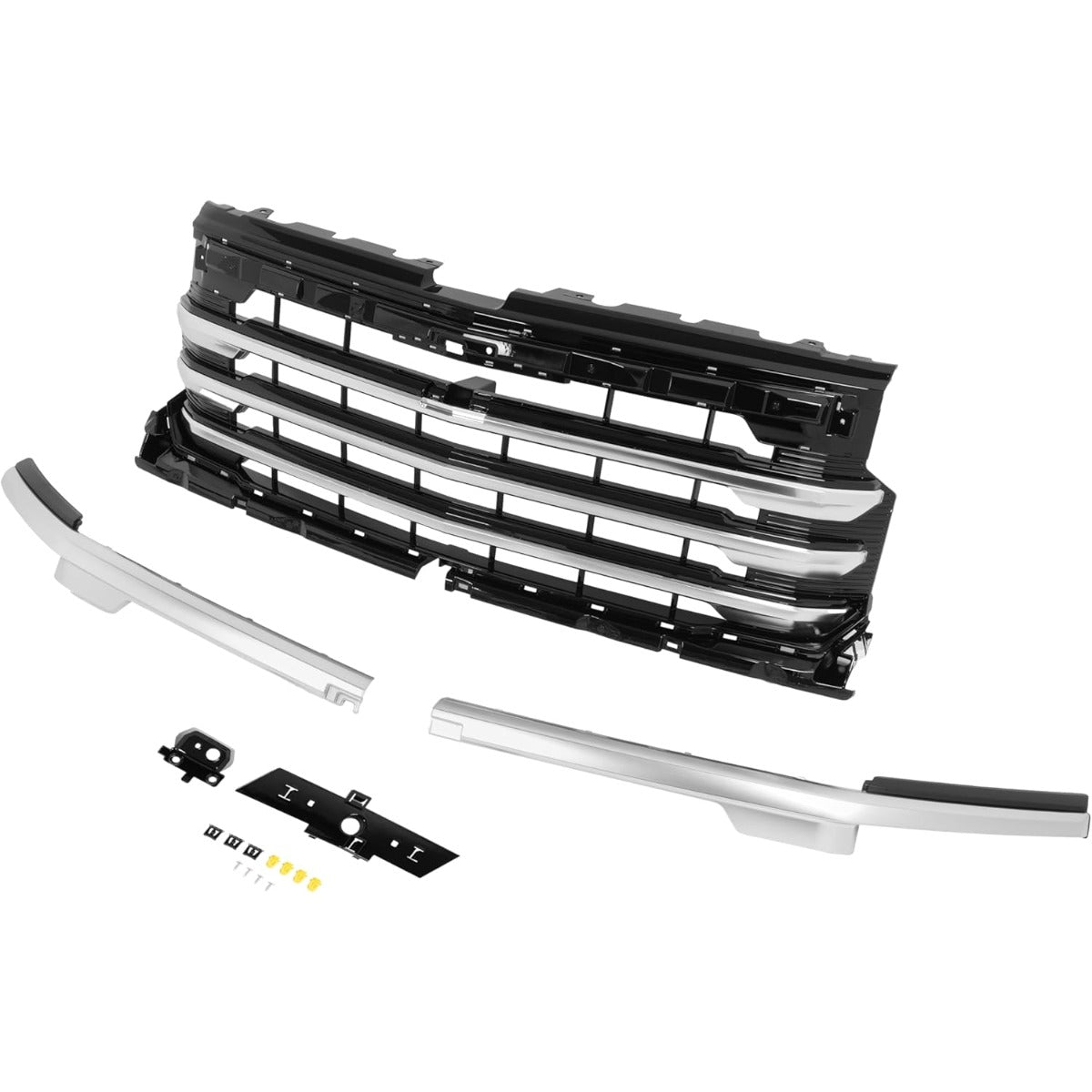 Front Grill Compatible with 2022-2024 Chevrolet Silverado 1500 High Country Front Bumper Grille Plastic(ABS) Painted+Chrome Black+Silvery Replacement for 84884906 85516948