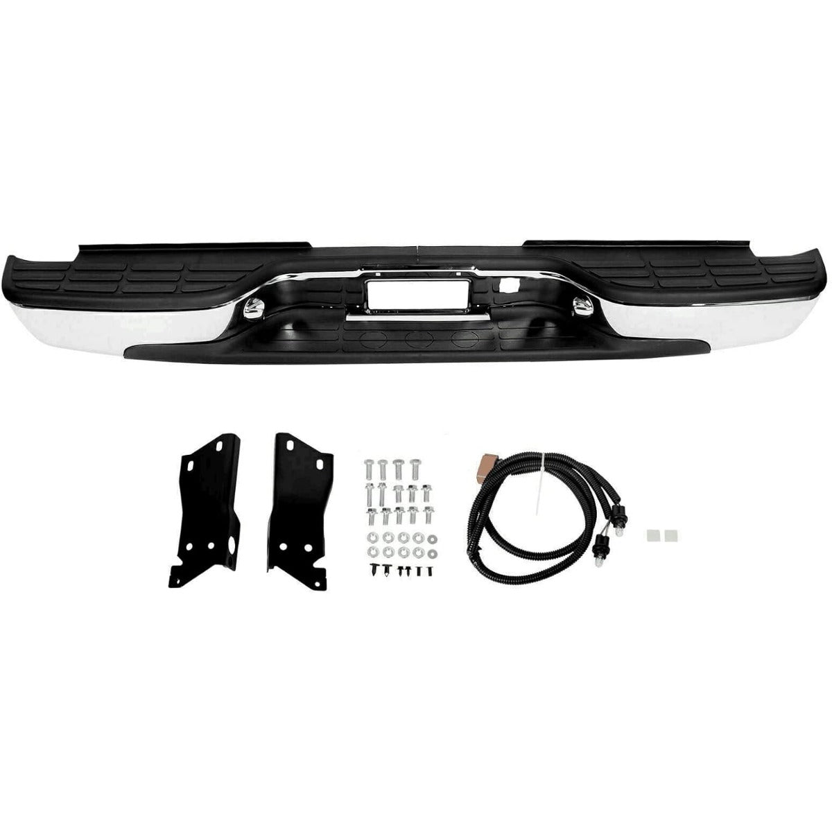 KUAFU Rear Step Bumper Compatible with 1999-2007 Chevy Chevrolet Silverado GMC Sierra 2500 HD 3500 Truck Chrome Steel Replacement for GM1103129 12473000 GM1103141 GM1191121