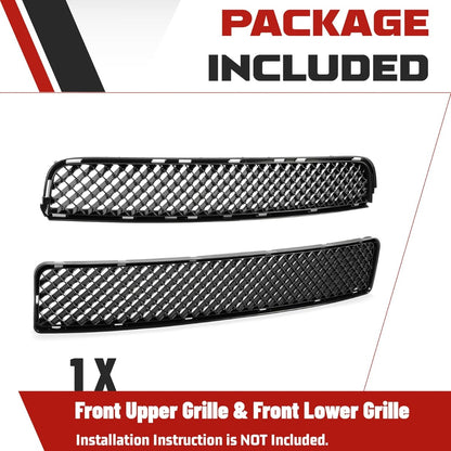 HECASA Front Upper + Lower Grill Compatible with 2005-2010 Scion tC Bumper Cover Mesh Hood Grille Black 2Pcs Replacement for SC1200104 SC1036105
