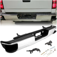Load image into Gallery viewer, Rear Step Bumper Assembly Compatible with 2014-2019 Chevy Chevrolet Silverado &amp; GMC Sierra 1500 Chrome Replacement for GM1103176 GM1103175 (W/O Sensor Holes W/Conner Step Hole) LYAM-365S-1
