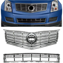 Front Bumper Upper & Lower Grille Kit Compatible with 2013-2016 Cadillac SRX Plastic Chrome Silvery Black Replacement for 22738992+22739004