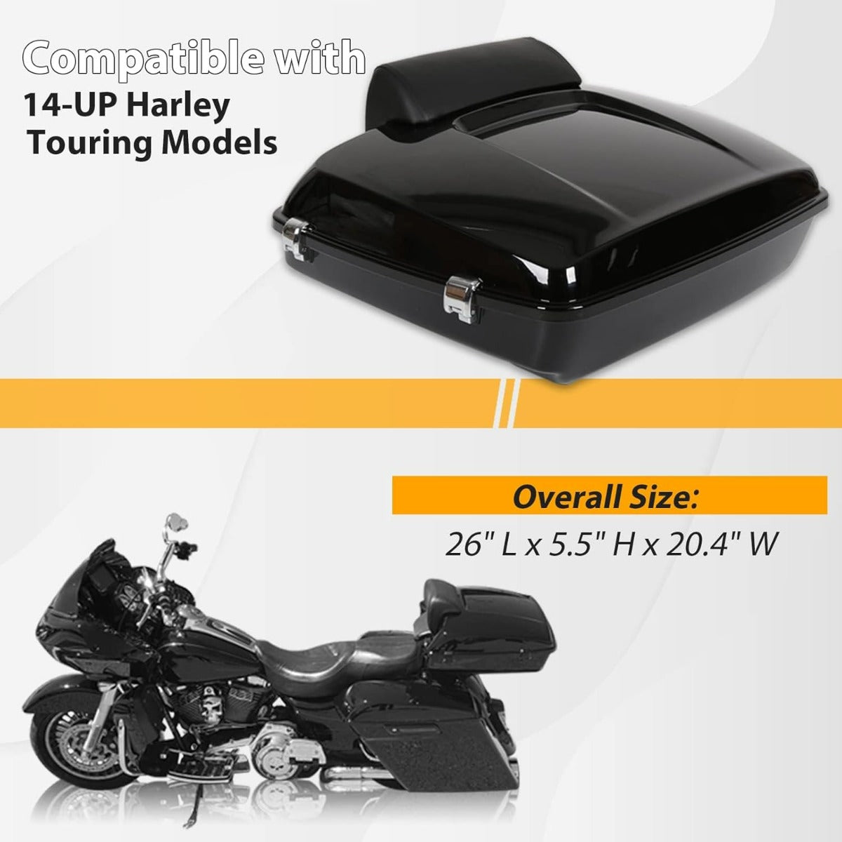 5.5inches Razor Motorcycle Trunk Luggage w/Backrest Compatible with 2014-2024 Harley Davidson Touring Models Trunk Tail Box DTS