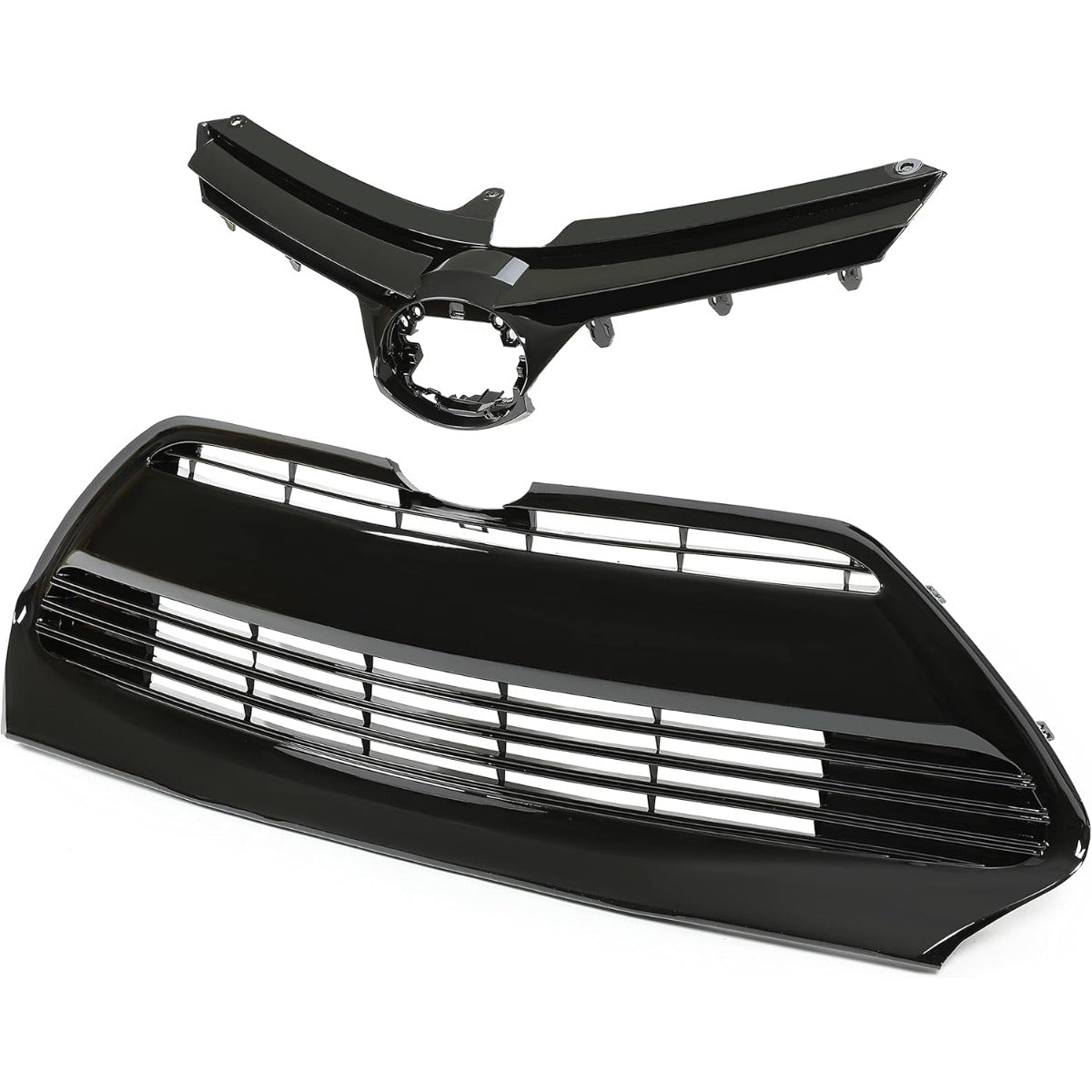 Upper Lower Grill Compatible with 2017 2018 2019 Toyota Corolla LE XLE 5311102B00 5311202730 Front Bumper Hood Grille TO1036170 TO1200424
