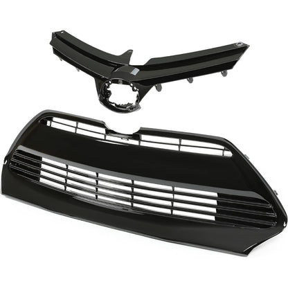 Upper Lower Grill Compatible with 2017 2018 2019 Toyota Corolla LE XLE 5311102B00 5311202730 Front Bumper Hood Grille TO1036170 TO1200424