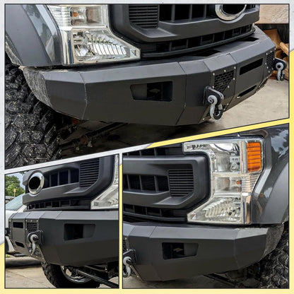 KUAFU Front Bumper Compatible with 2017-2019 Ford F250 F350 F450 Super Duty W/LED Light Winch Mounting Plate D-Rings 3 Piece Bumper Assembly Steel Powder Coated Black(2 Packages)